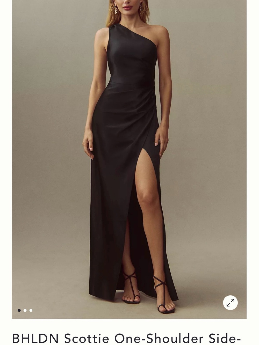 BHLDN Black One-Shoulder Side-Slit Evening Gown